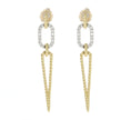 14K Two Tone Dangle Earrings, with Diamond Accented 14K White Gold Oval Link, and Inverted Teardrop 14K Yellow Gold Dangles