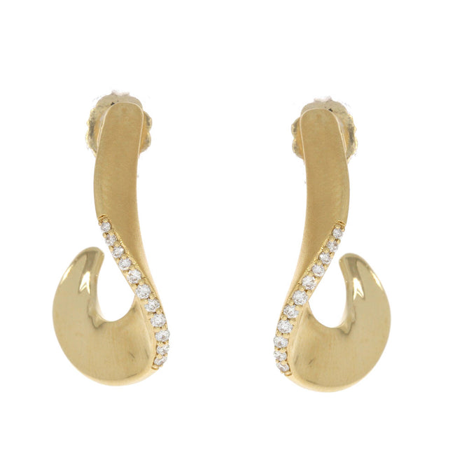 14K Yellow Gold and Prong Set Diamond J Curve Hoop Earrings