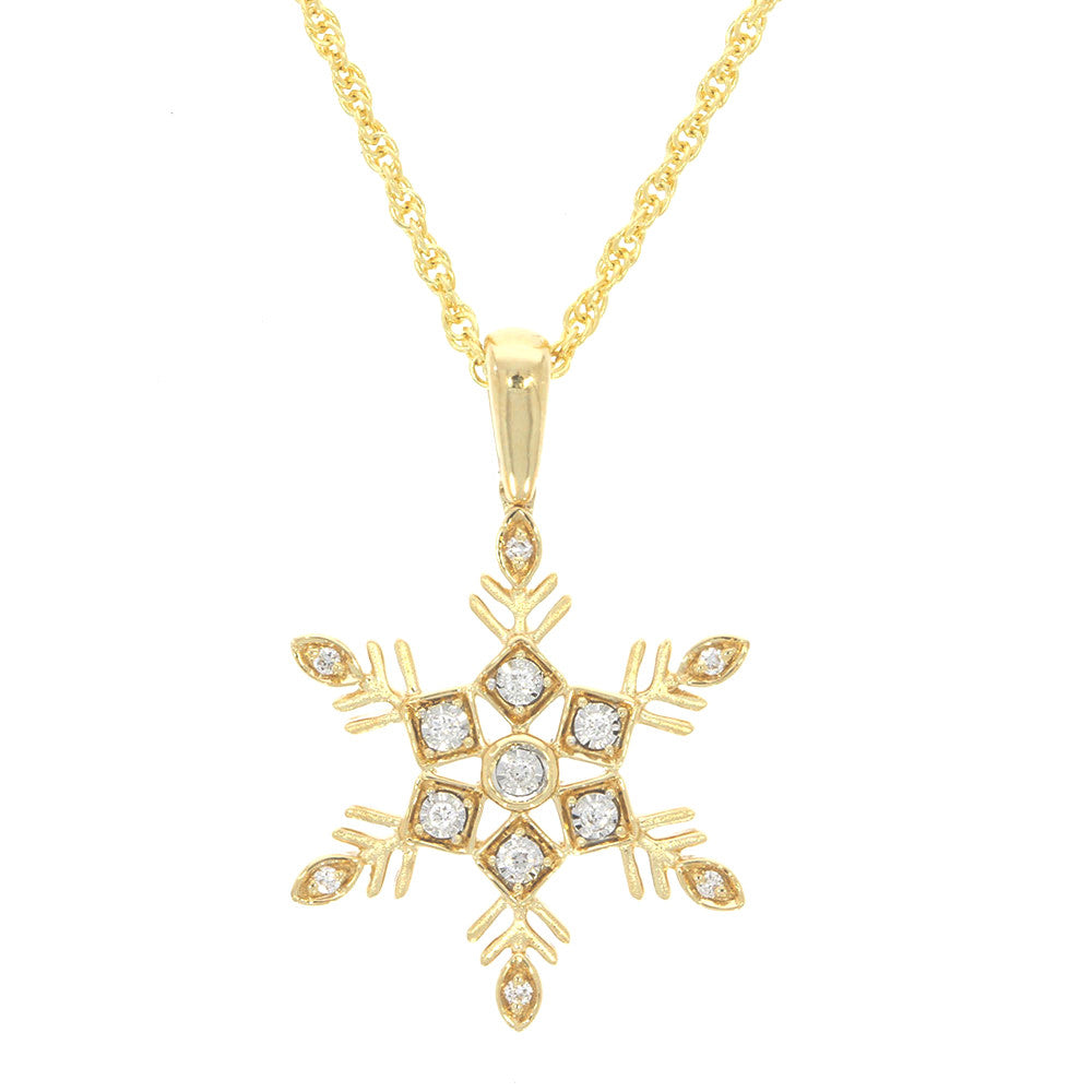 14K Yellow Gold and Diamond Snowflake Pendant with 18