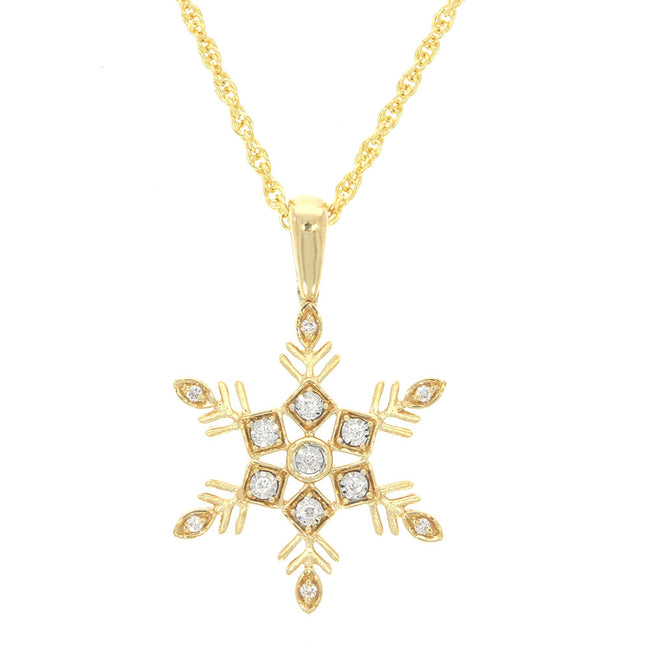 14K Yellow Gold and Diamond Snowflake Pendant with 18