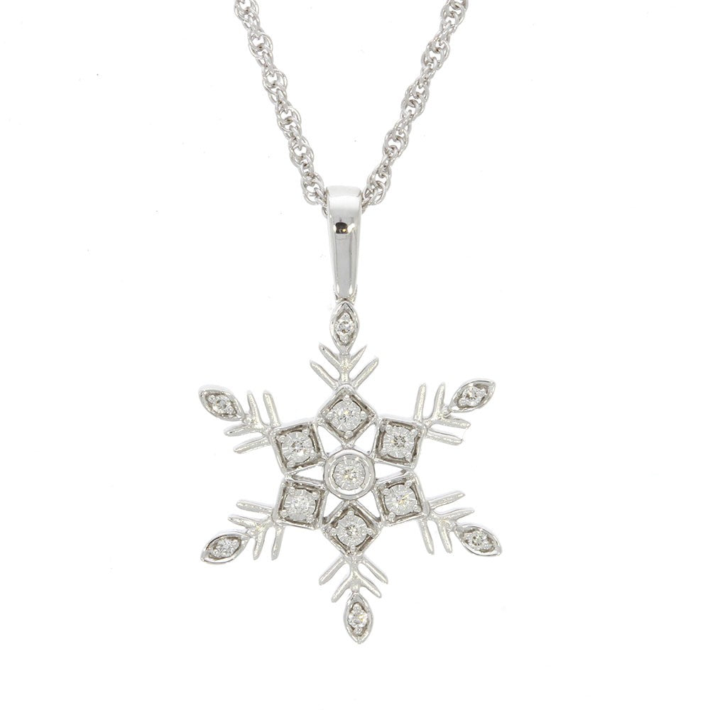 14K White Gold and Diamond Snowflake Pendant, with 18