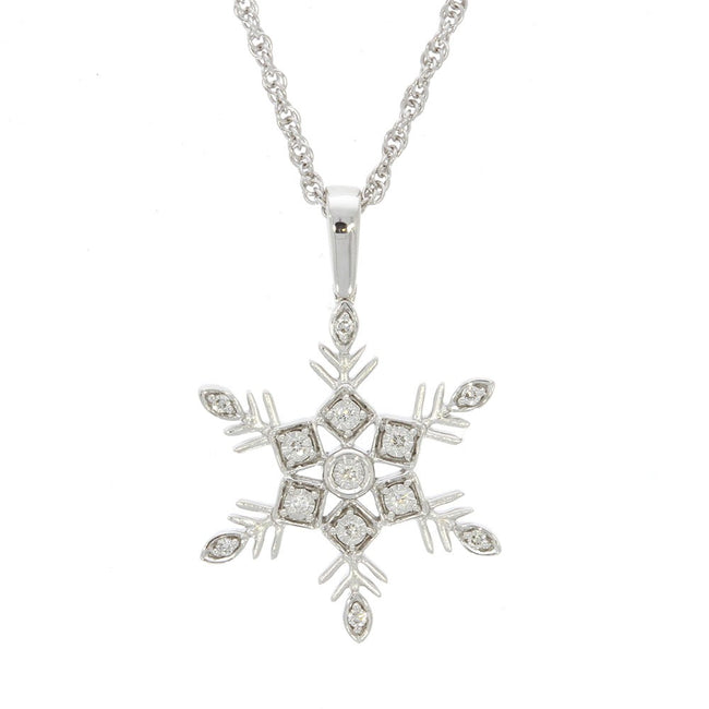 14K White Gold and Diamond Snowflake Pendant, with 18