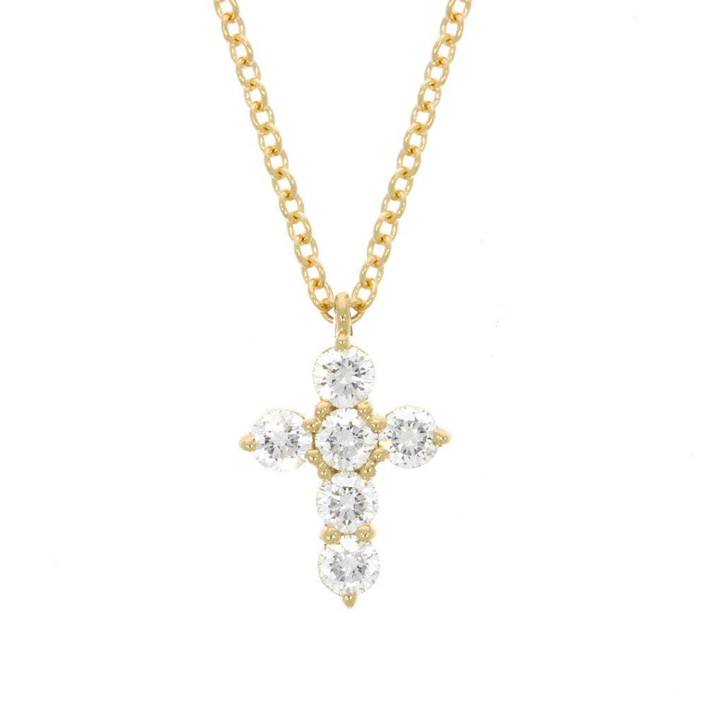 18K Yellow Gold Diamond Cross Pendant With Shared Prong Set