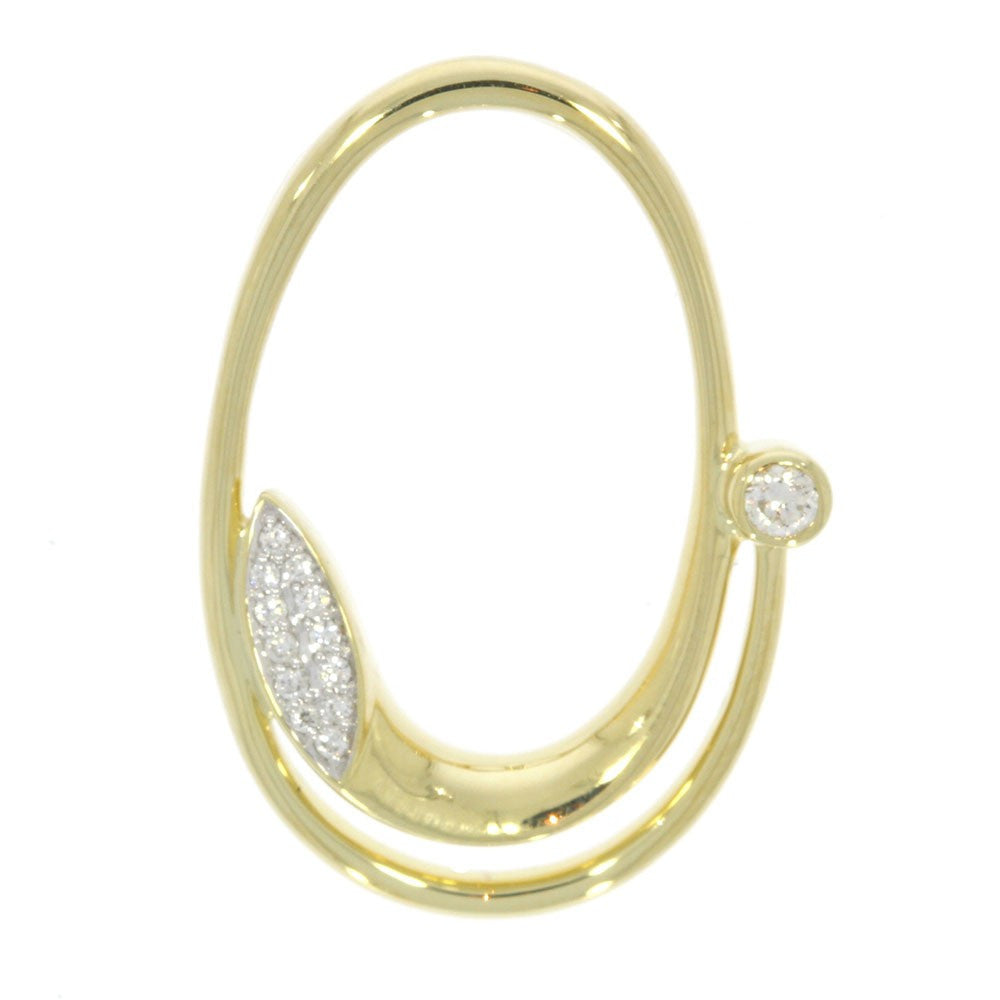 14K Yellow Gold and Diamond Accented Oval Outline Pendant