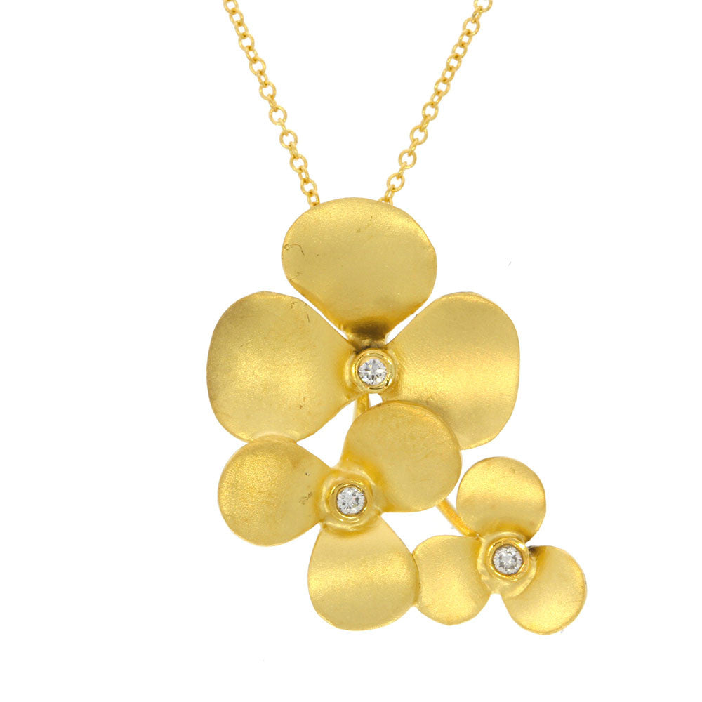 14K Yellow Gold and Diamond Cascading Flowers Pendant