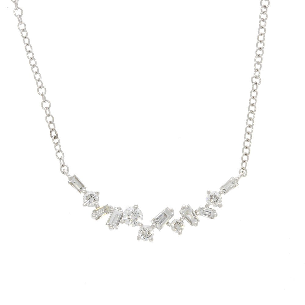 14K White Gold Round and Baguette Diamond 16-18