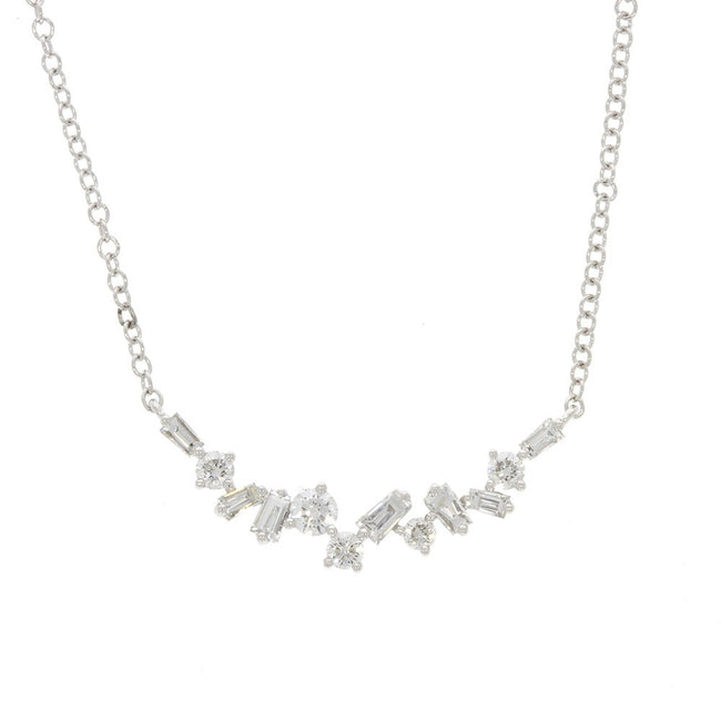 14K White Gold Round and Baguette Diamond 16-18