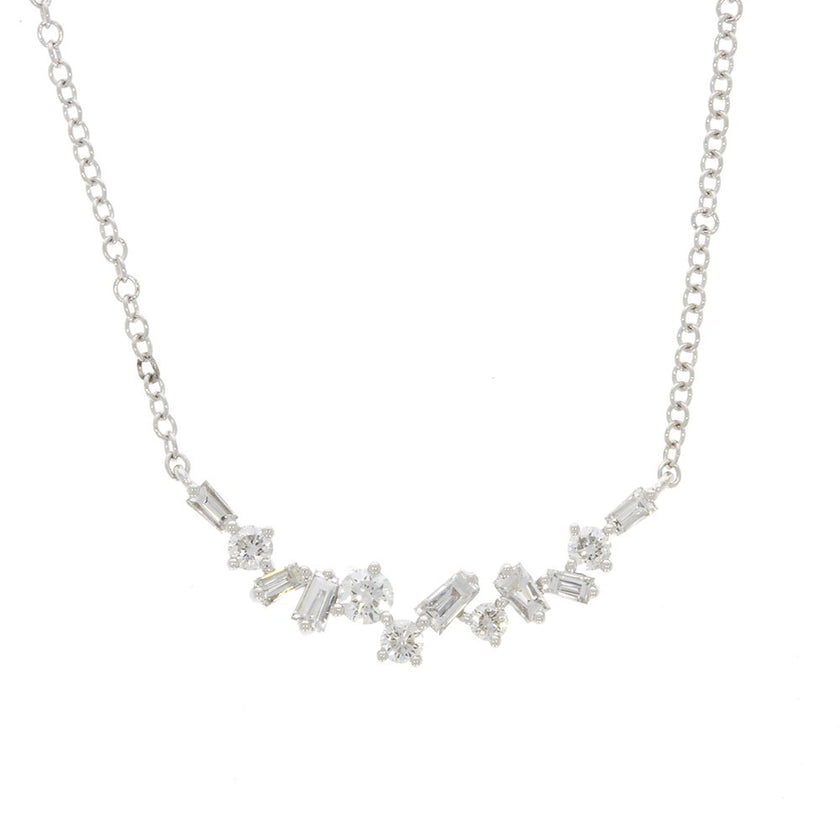 14K White Gold Round and Baguette Diamond 16-18