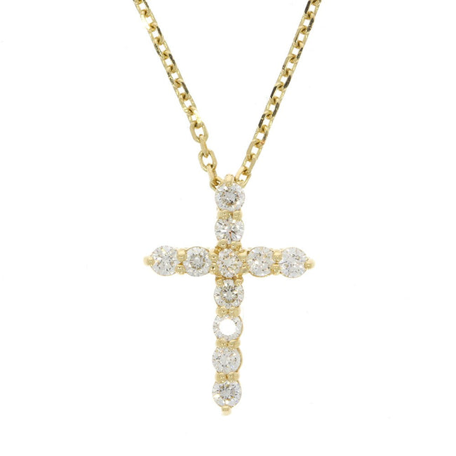 14K Yellow Gold and Prong Set Diamond Cross Pendant