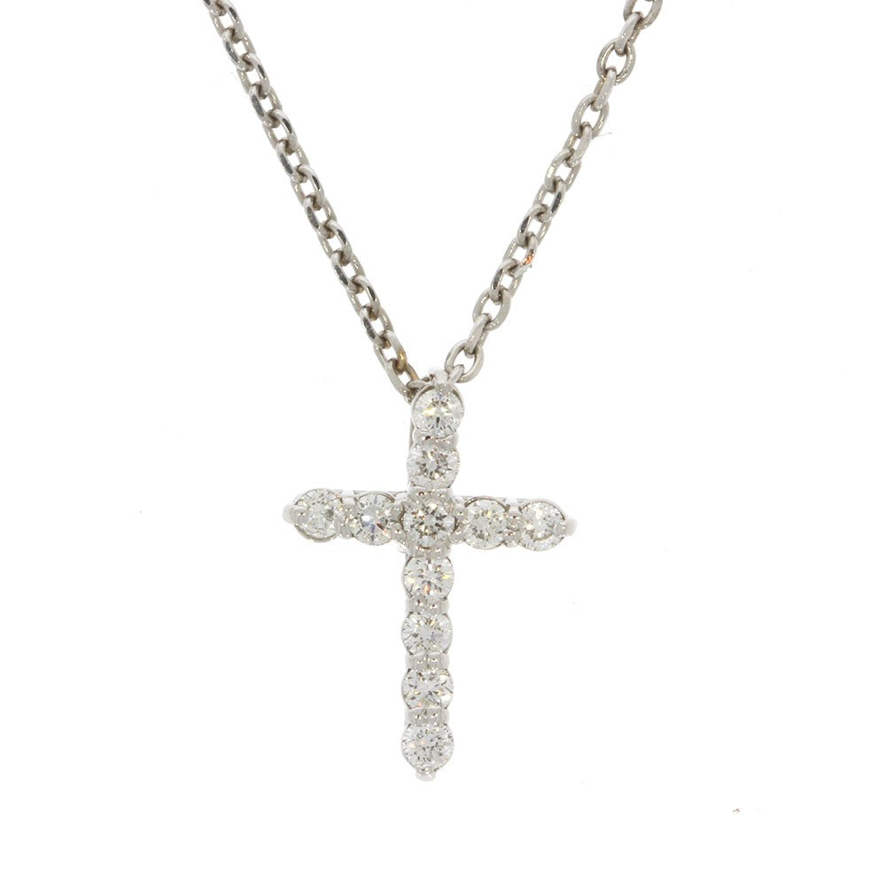 14K White Gold and Prong Set Diamond Cross Pendant