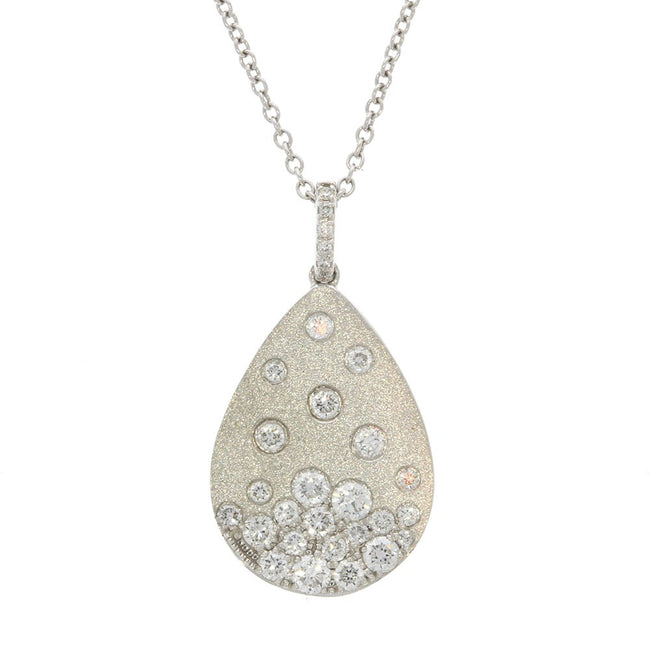 14K White Gold and Flush Set Diamond Teardrop Pendant