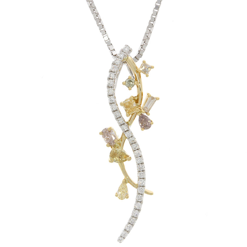 14K White and Yellow Gold, White and Fancy Color Diamond Criss Cross Pendant