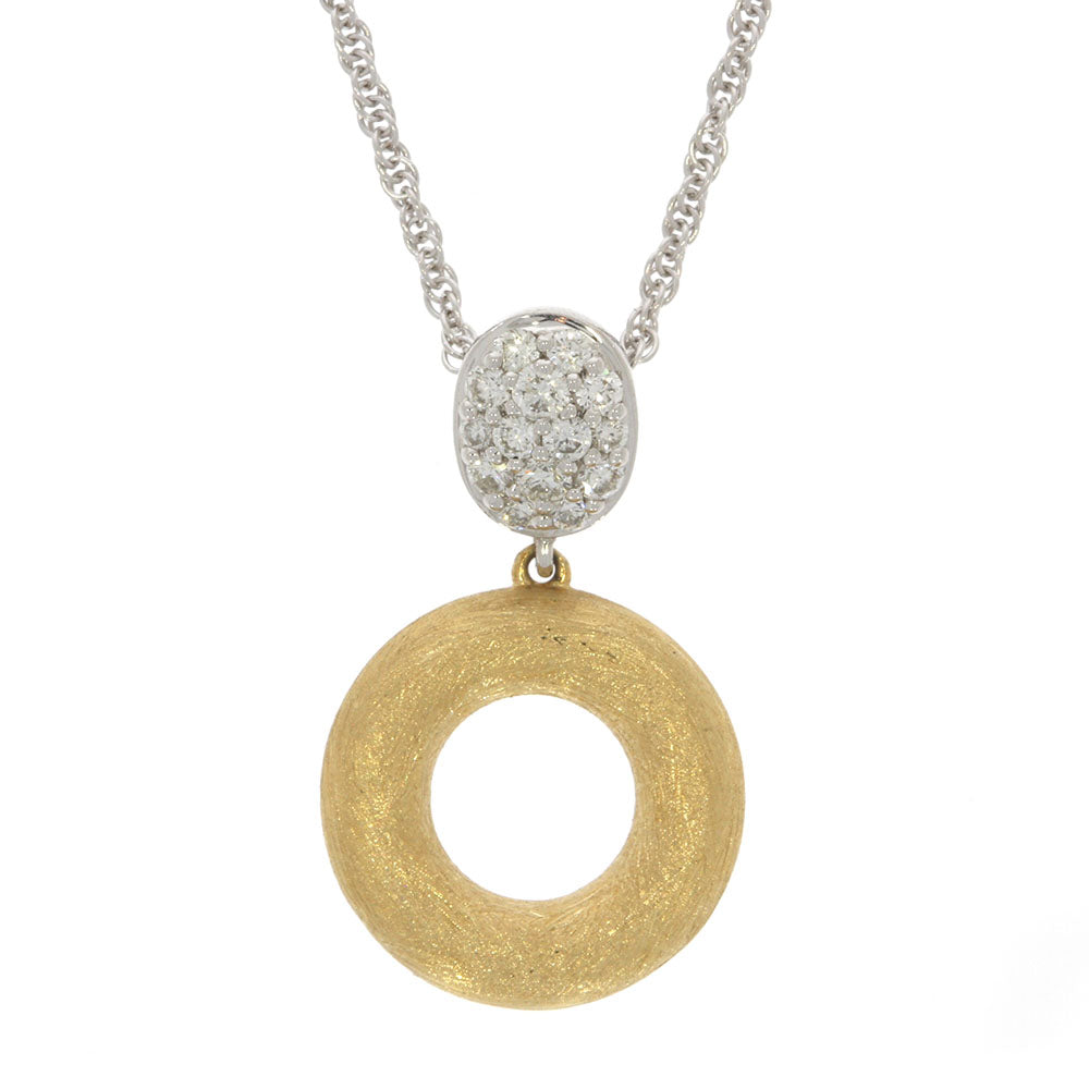 14K Two-Tone Diamond Cluster Pendant, with 14K Yellow Gold Circle Dangle