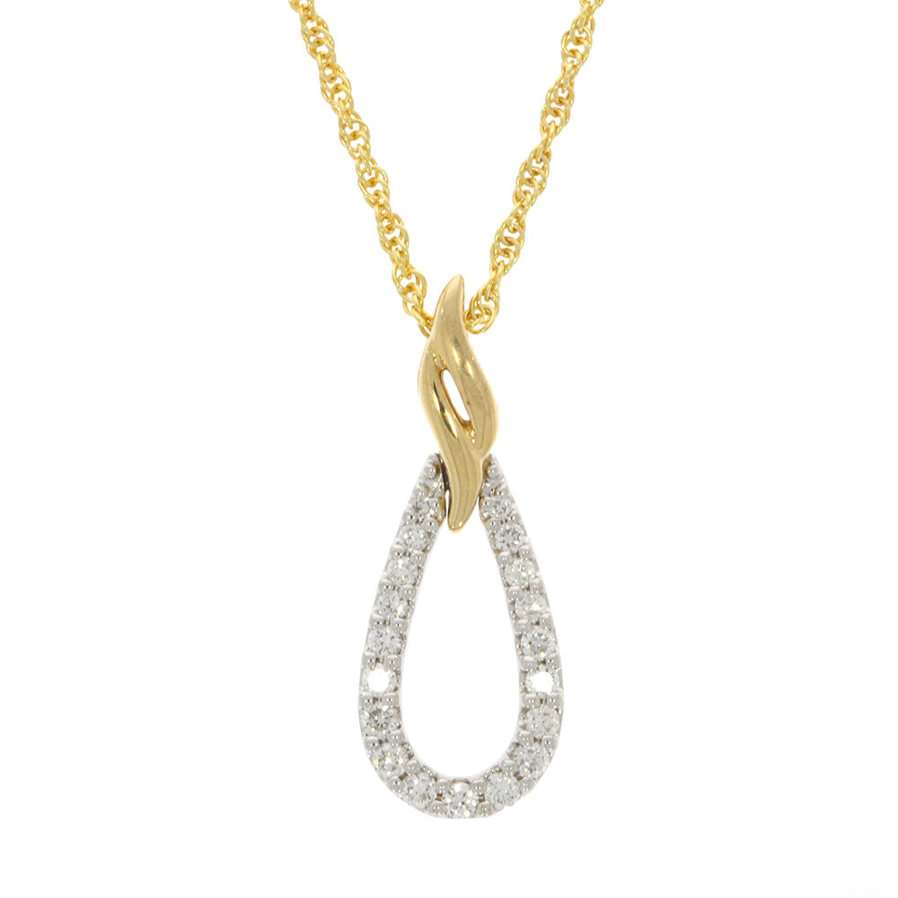 14K Two-Tone Prong Set Diamond Teardrop Pendant