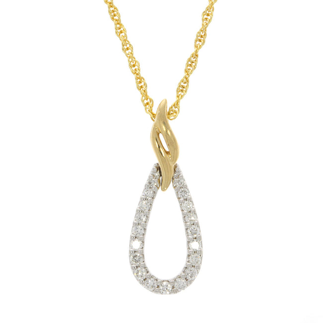 14K Two-Tone Prong Set Diamond Teardrop Pendant
