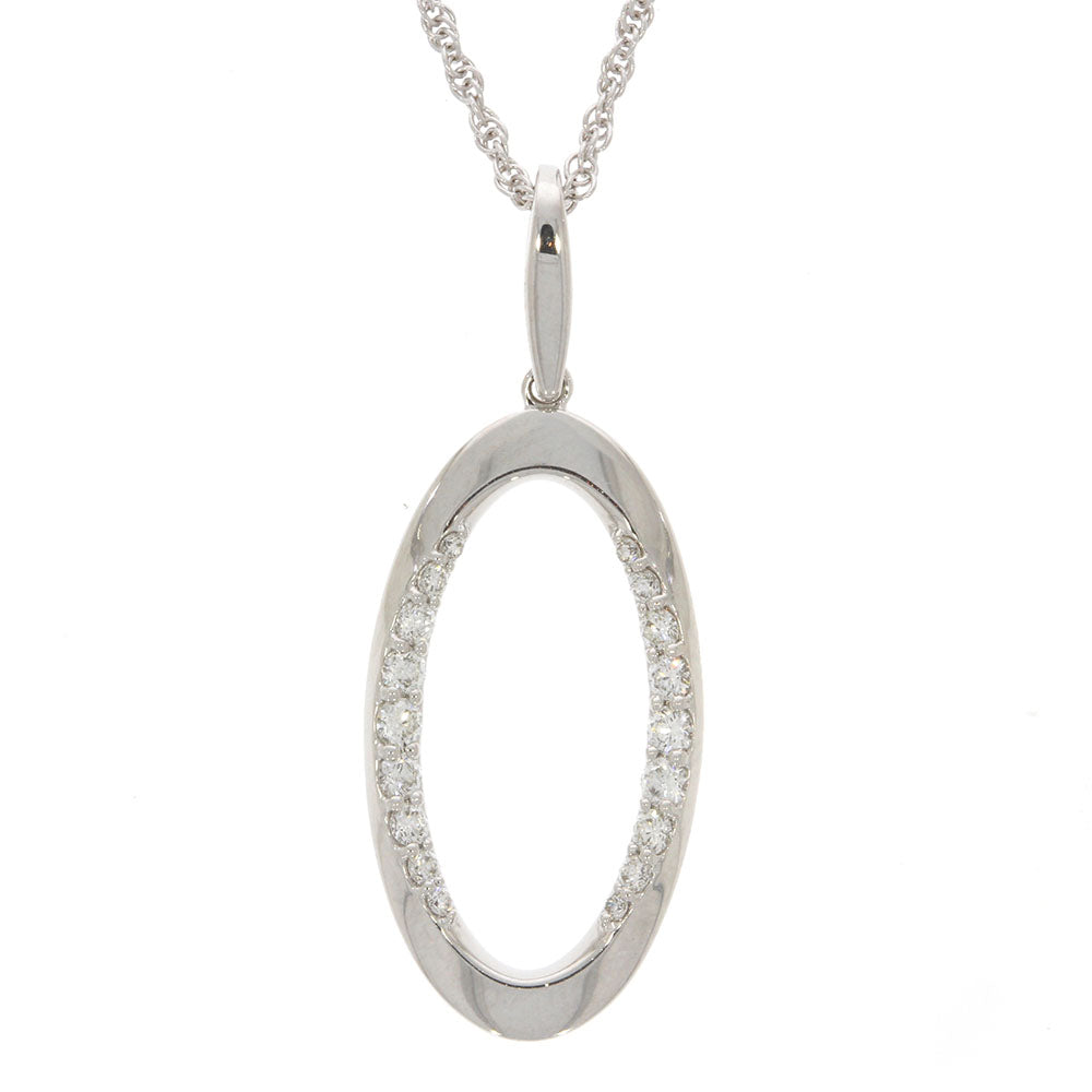14K White Gold and Prong Set Diamond Open Oval Pendant