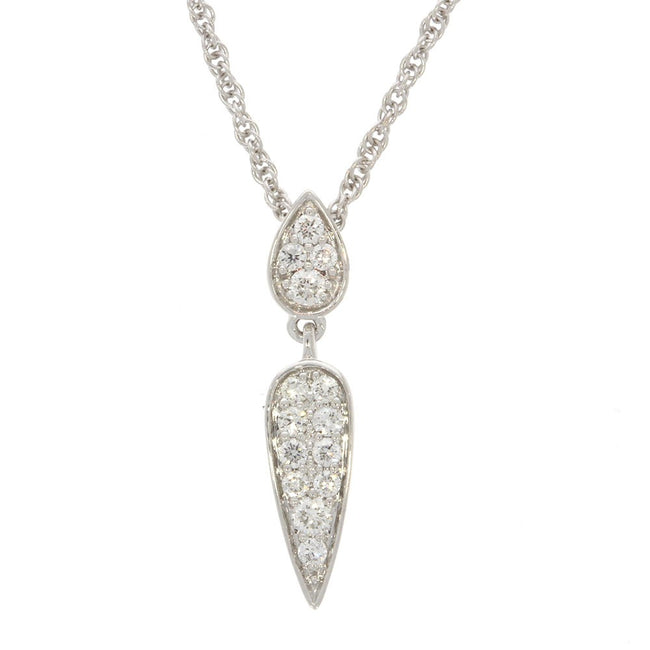 14K White Gold and Bead Set Diamond Teardrop Cluster Pendant, with Pear Shape Bead Set Diamond Bail, on a 14K White Gold 16