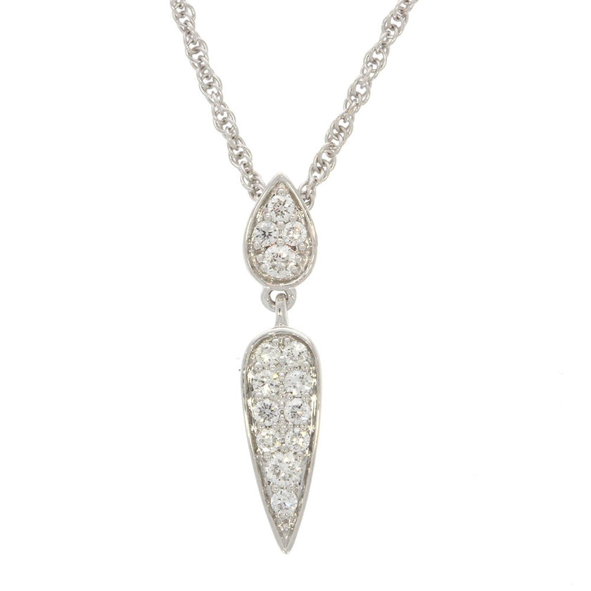 14K White Gold and Bead Set Diamond Teardrop Cluster Pendant, with Pear Shape Bead Set Diamond Bail, on a 14K White Gold 16