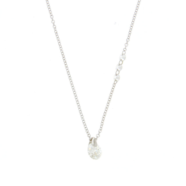 18K White Gold and Laser Drilled Diamond Station Necklace