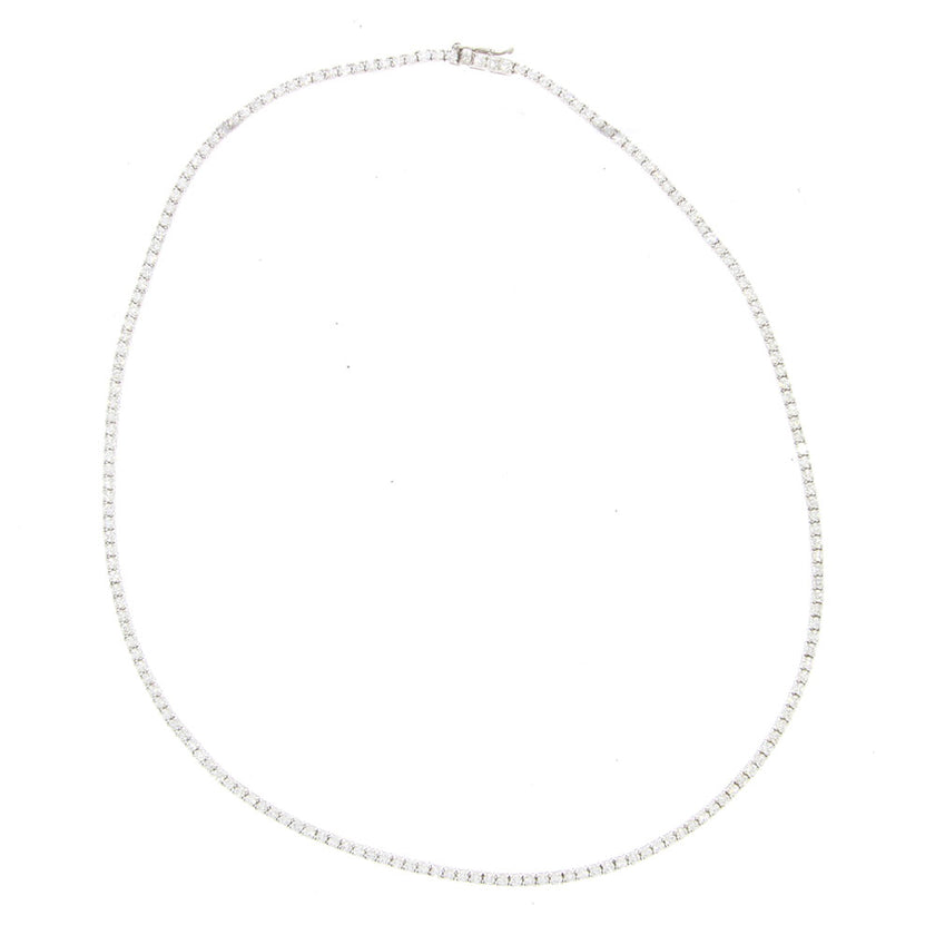 14K White Gold Prong Set Diamond Tennis Style Necklace