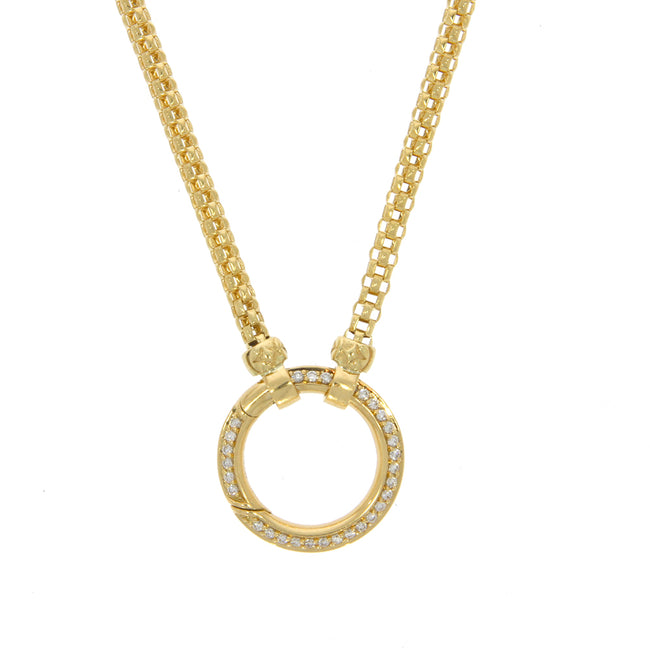 14K Yellow Gold Wheat Chain Necklace, with Diamond Circle Pendant with Hidden Clasp