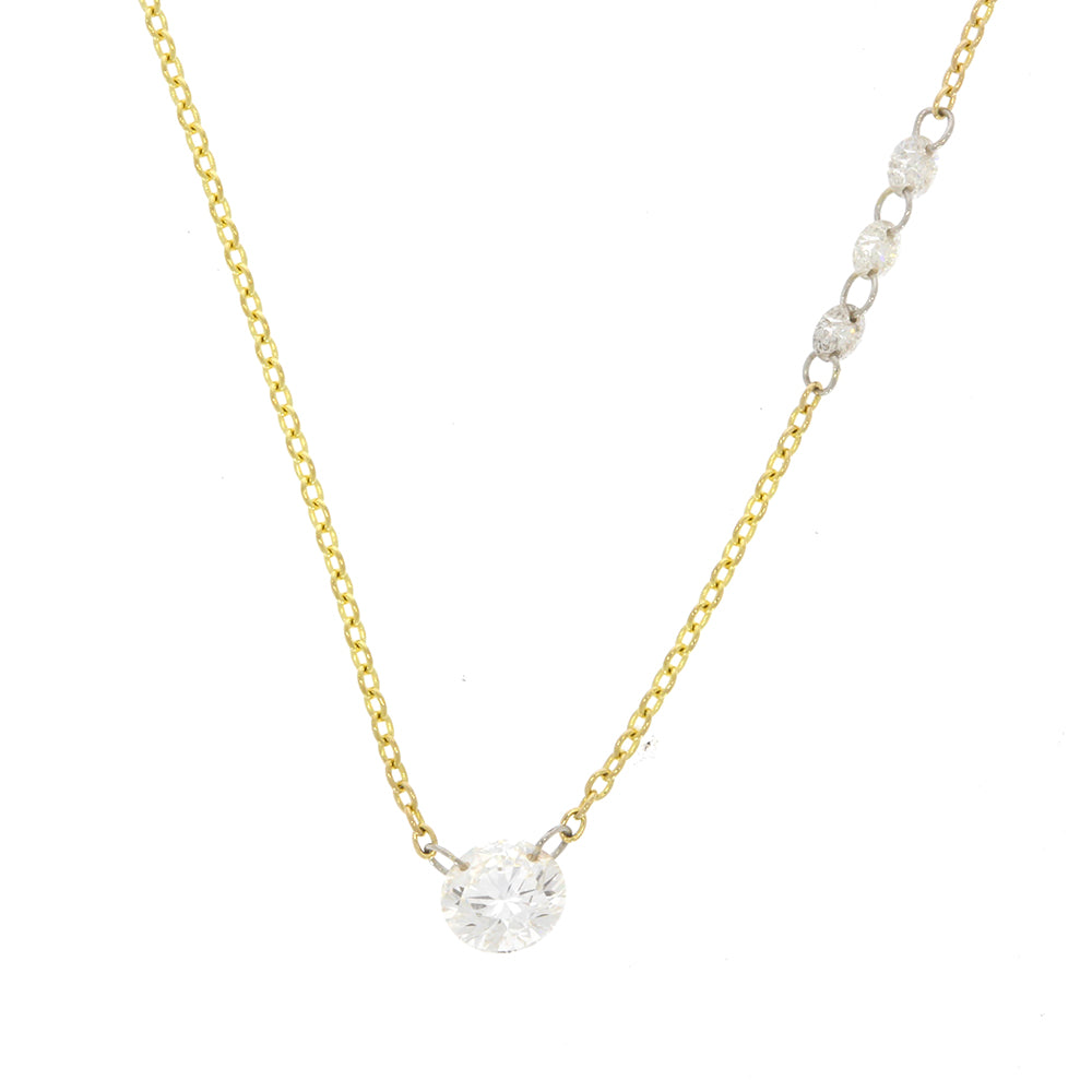 18K Yellow Gold and Laser Drilled Diamond Station Necklace