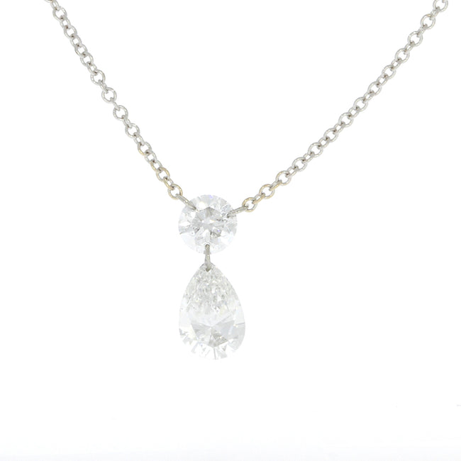 18K White Gold Laser Drilled Round and Pear Shape Diamond Necklace