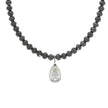 14K White Gold And Teardrop Diamond And Black Bead Diamond Necklace