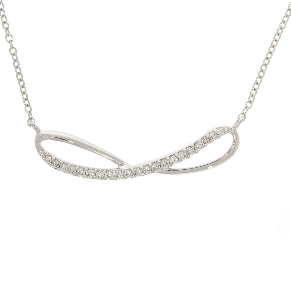 14K White Gold and Prong Set Diamond Infinity Bar 18