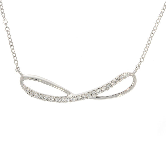 14K White Gold and Prong Set Diamond Infinity Bar 18