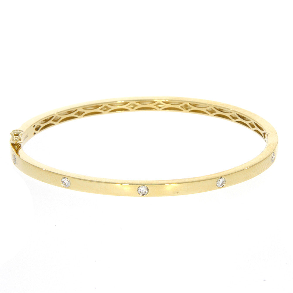 14K Yellow Gold and Diamond Flush Set Bangle Bracelet