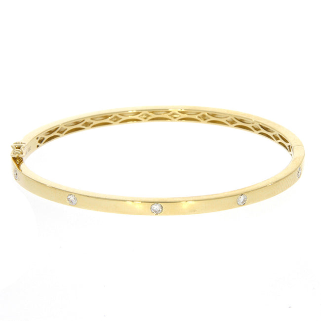 14K Yellow Gold and Diamond Flush Set Bangle Bracelet