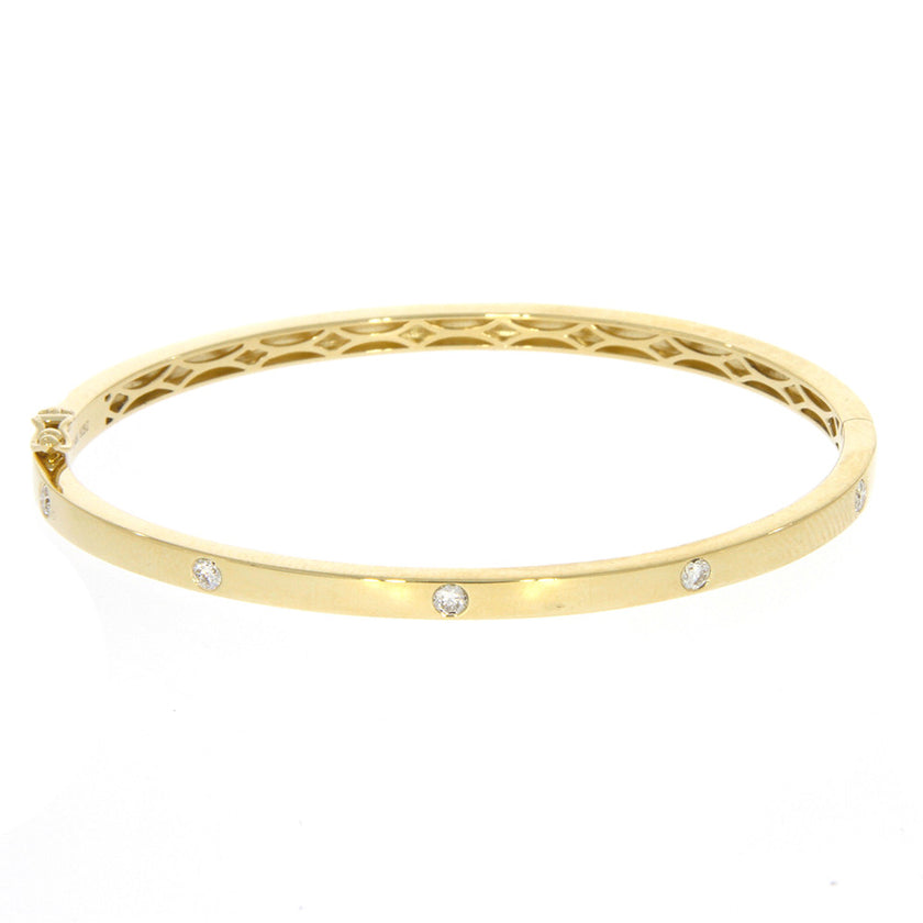 14K Yellow Gold and Diamond Flush Set Bangle Bracelet