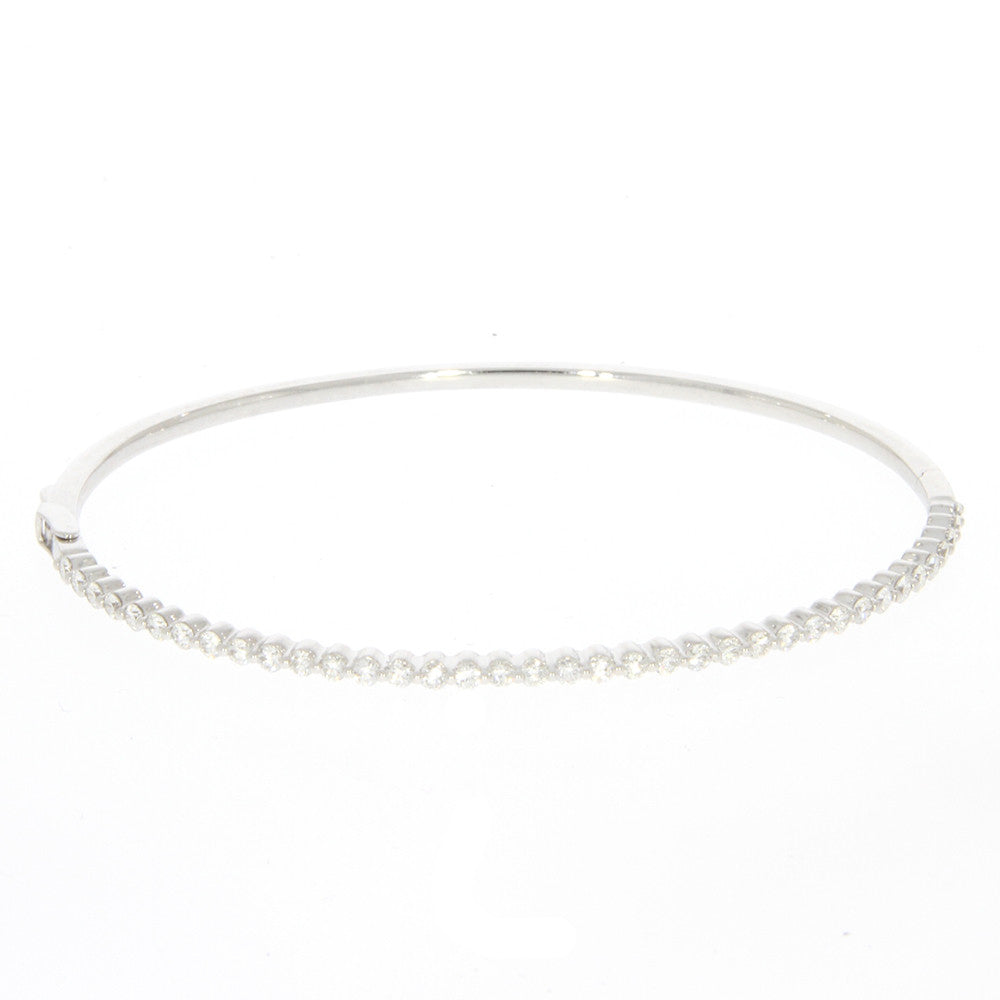 14K White Gold and Shared Prong Set Diamond Bangle Bracelet