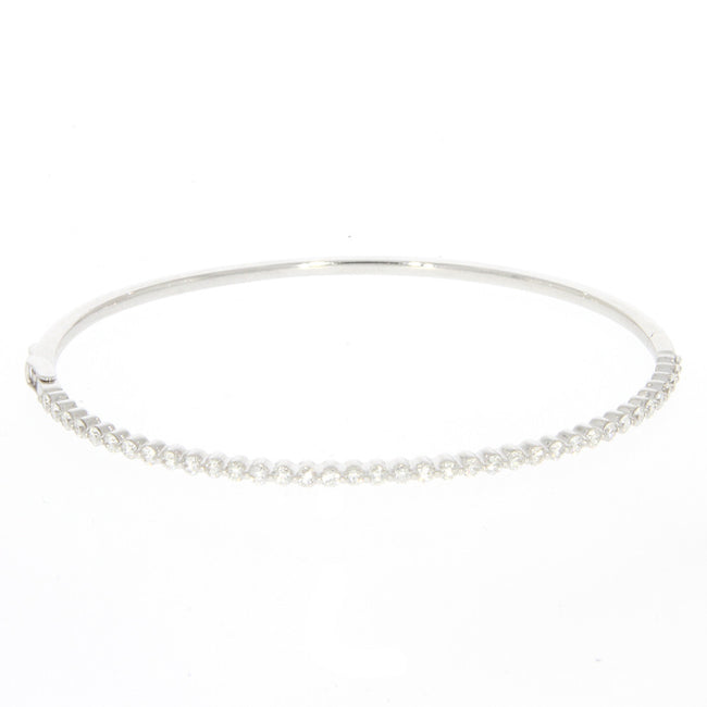 14K White Gold and Shared Prong Set Diamond Bangle Bracelet