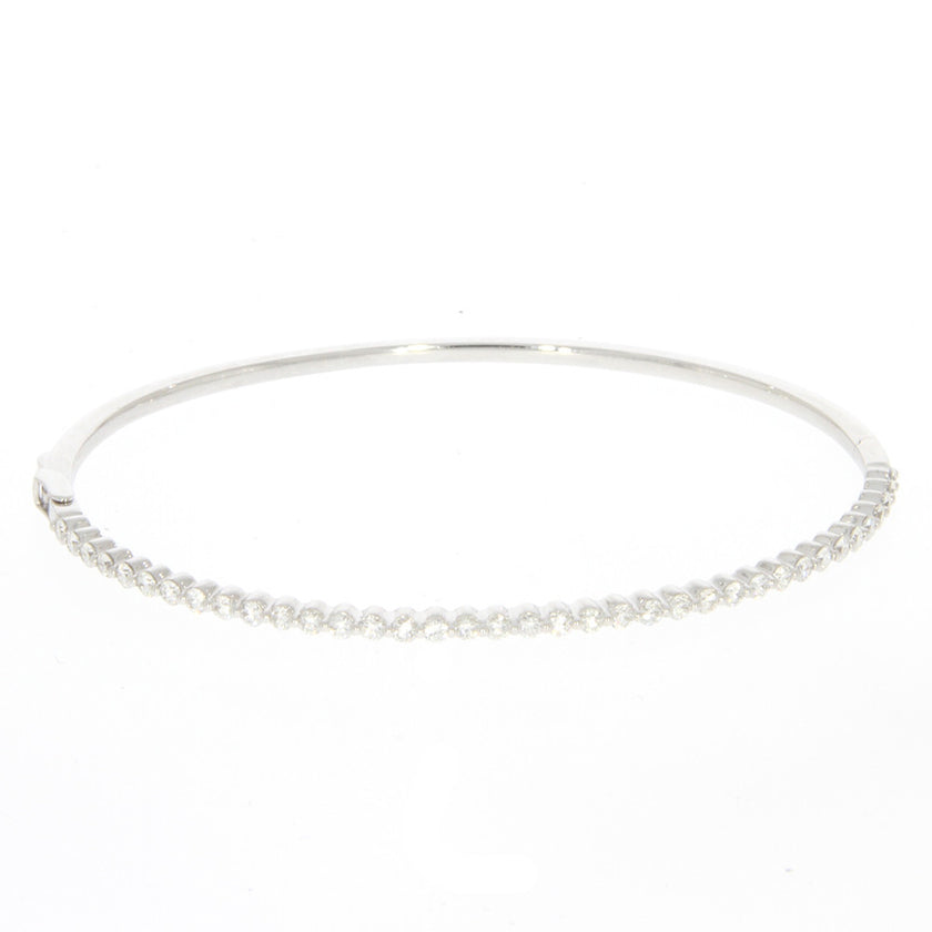14K White Gold and Shared Prong Set Diamond Bangle Bracelet