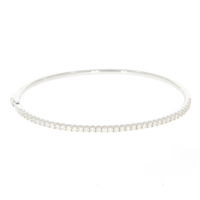 14K White Gold and Prong Set Diamond Bangle Bracelet