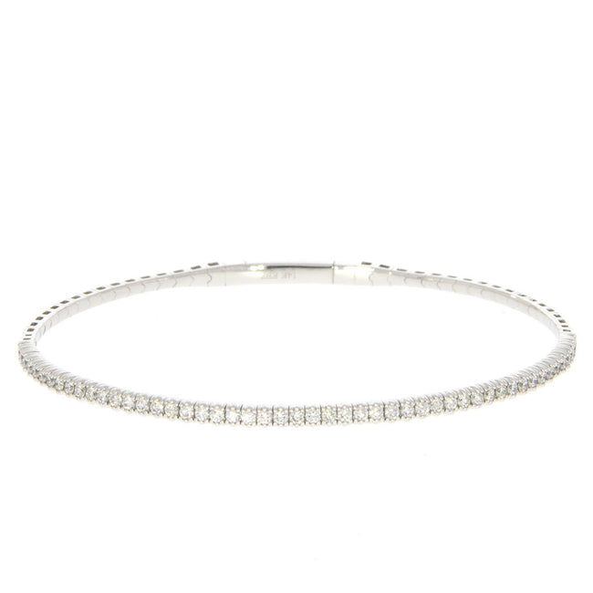14K White Gold and Prong Set Diamond Flexible Bangle Bracelet