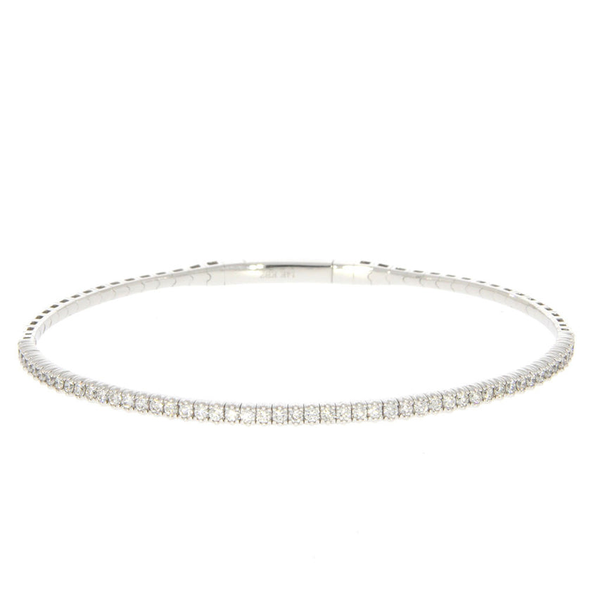 14K White Gold and Diamond Flexible Bangle Bracelet
