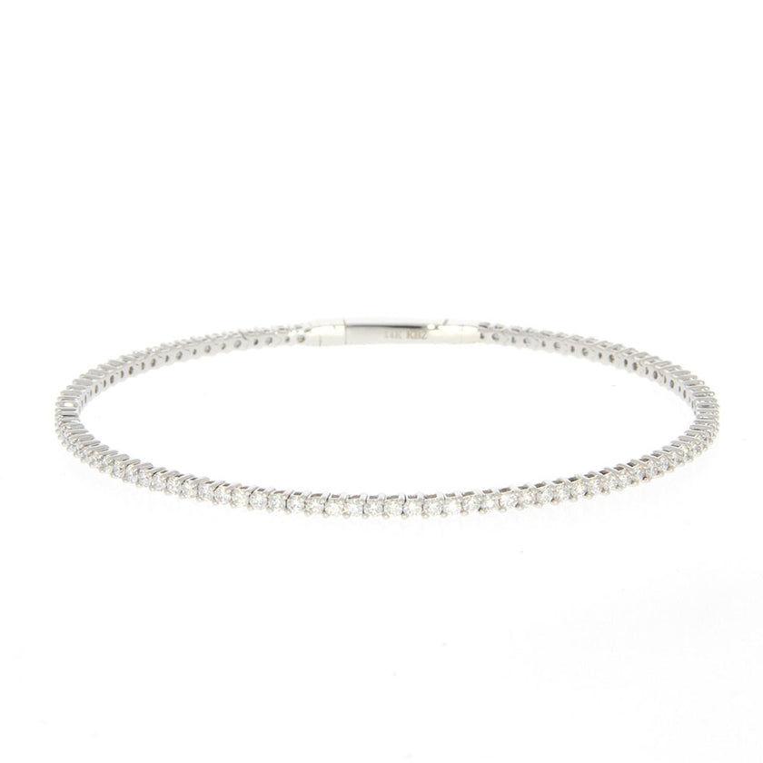 14K White Gold Prong Set Diamond Flexible Bangle Bracelet