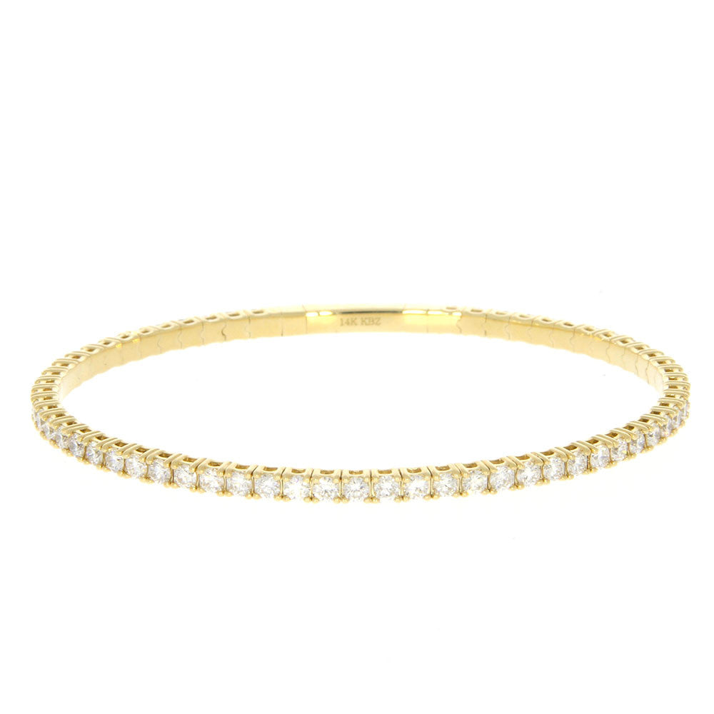 14K Yellow Gold Prong Set Diamond Flexible Bangle Bracelet