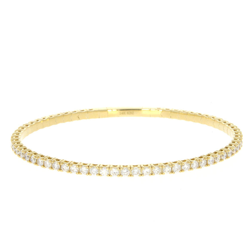 14K Yellow Gold Prong Set Diamond Flexible Bangle Bracelet