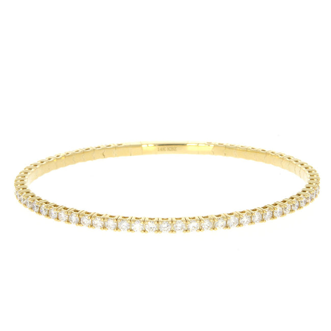 14K Yellow Gold Prong Set Diamond Flexible Bangle Bracelet