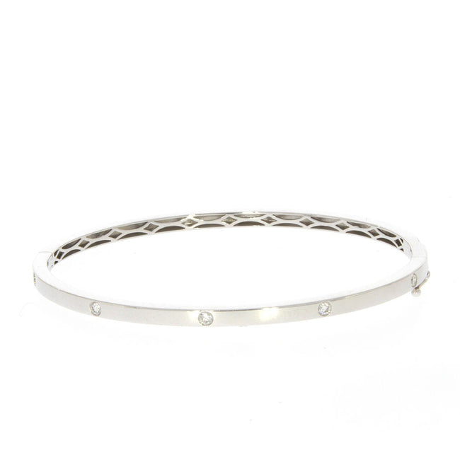 14K White Gold and Flush Set Diamond Bangle Bracelet