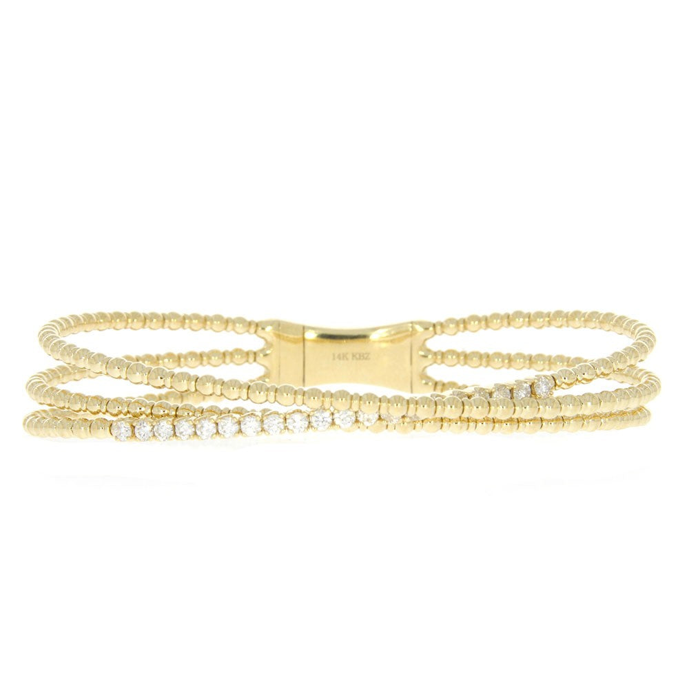 14K Yellow Gold Overlapping Bypass Bracelet, with One Prong Set Diamond Accented Bypass