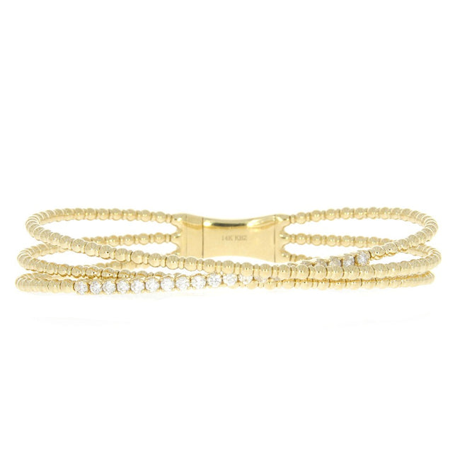 14K Yellow Gold Overlapping Bypass Bracelet, with One Prong Set Diamond Accented Bypass