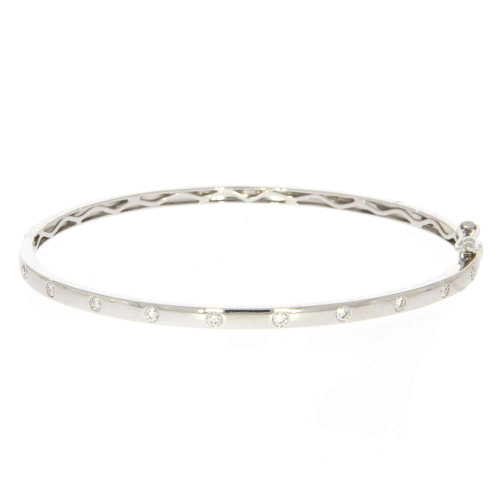 14K White Gold and Flush Set Diamond Bangle Bracelet
