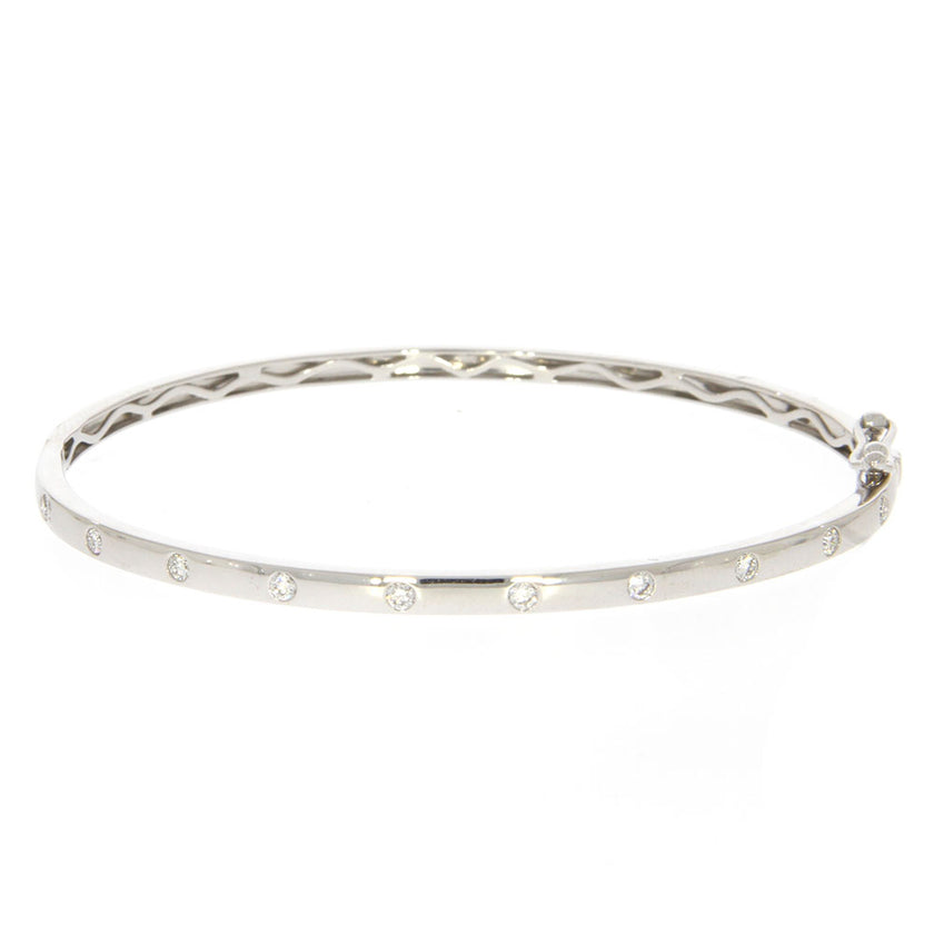14K White Gold and Flush Set Diamond Bangle Bracelet