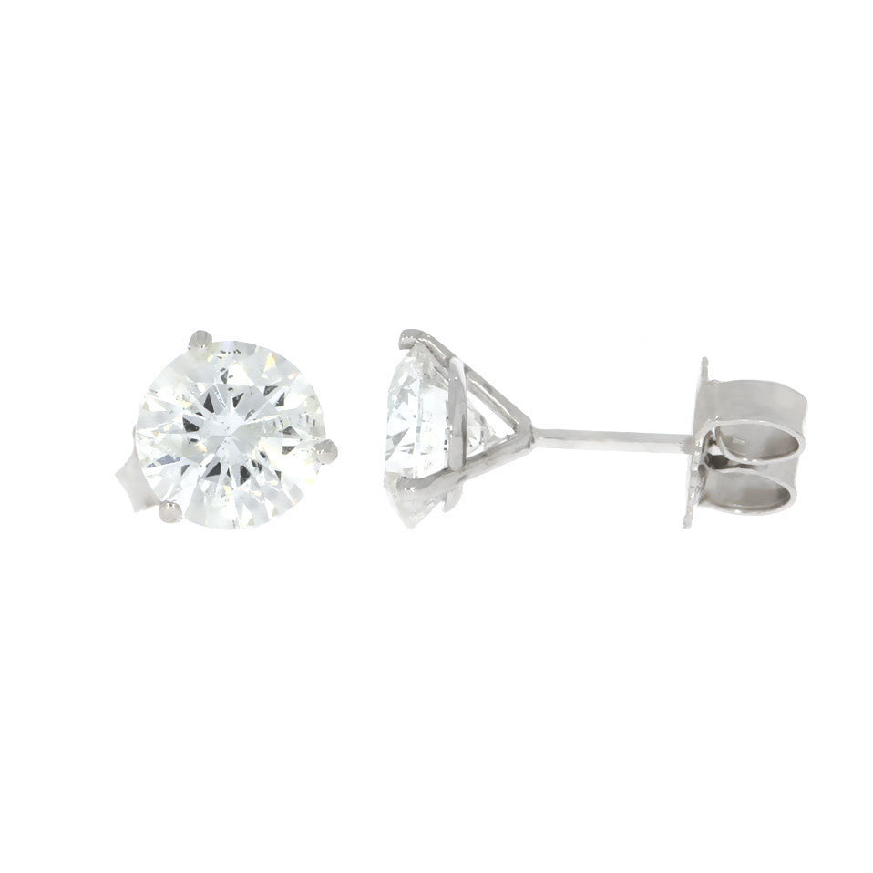 18K White Gold and Diamond Three Prong Martini Stud Earrings