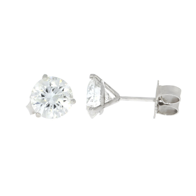 18K White Gold and Diamond Three Prong Martini Stud Earrings
